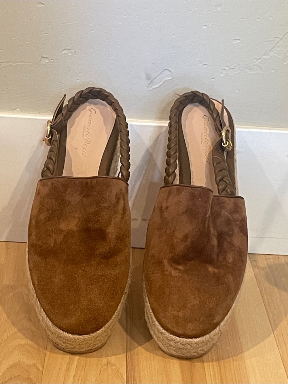 Gianvito Rossi Toledo Brown Suede Braided Slingback Espadrilles. NWOT sz40